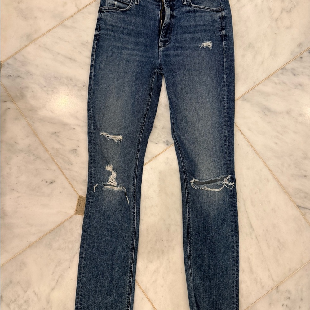 MOTHER Midnight Blue Ripped Skinny Jeans